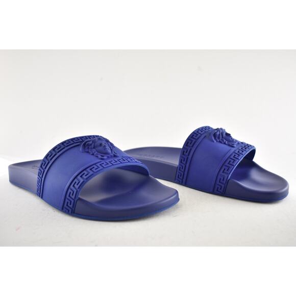 Versace Medusa Palazzo Blue Rubber Logo Slide Pool Sandal Flip Flop Flat 44 11 main image 13